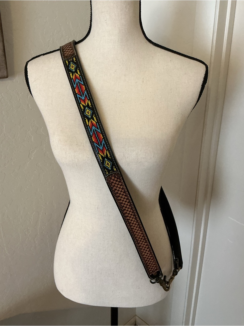Myra Bag Beaded & Tooled Leather Crossbody Strap